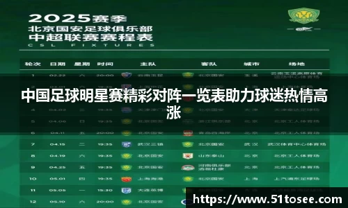 中国足球明星赛精彩对阵一览表助力球迷热情高涨
